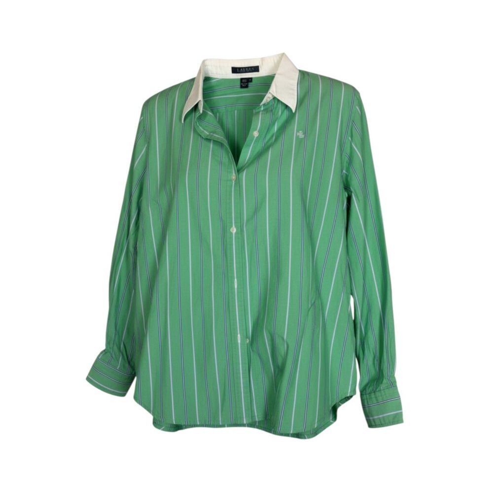 Lauren Ralph Lauren Women's Large Green Stripe button down shirt Pre-owned